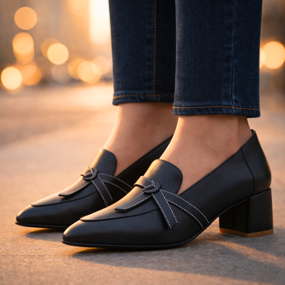 Women's Heeled Loafers | Ribbon Strap Detail 11
