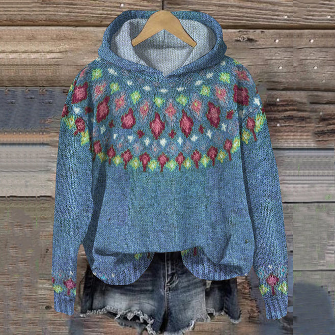 Women's Knit Hoodie | Nordic Pattern Design 3
