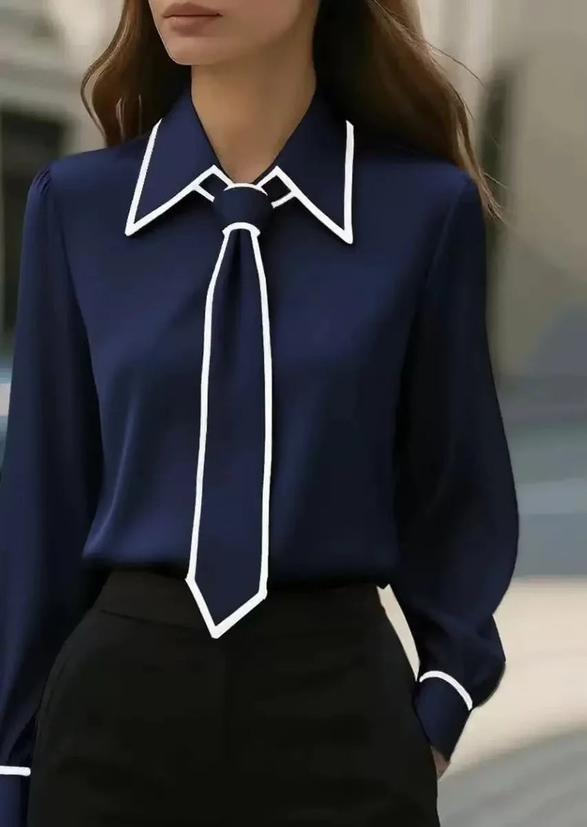 Women's Tie-Neck Blouse | Structured Collar & Puff Cuffs 5