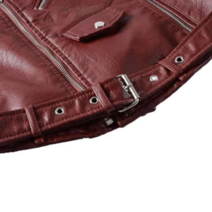 Alexis | Cropped Belted Asymmetric Faux Leather Jacket 8