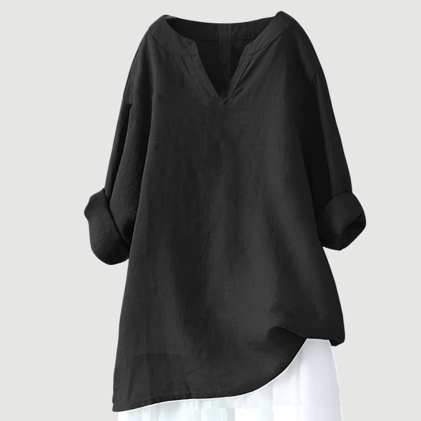 Aria | Women's Linen Tunic V-Neck Loose Fit Long Sleeve 6