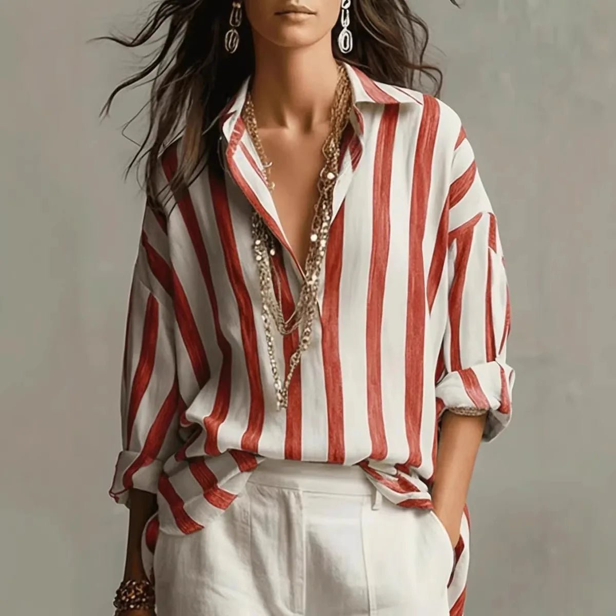 Blouse | Relaxed Fit Vertical Stripe Collared