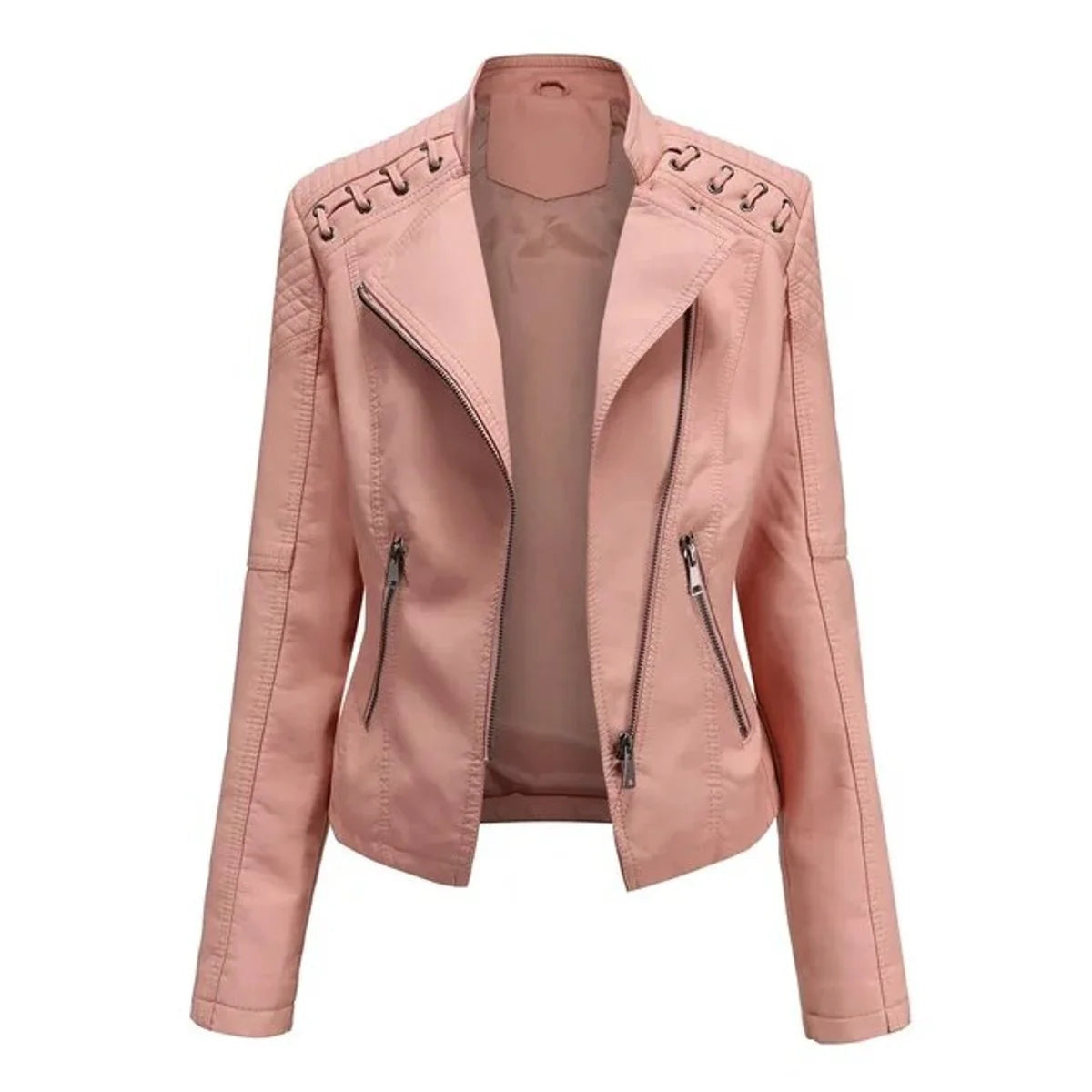 Clara | Lace Shoulder Zip-Up Faux Leather Jacket 6
