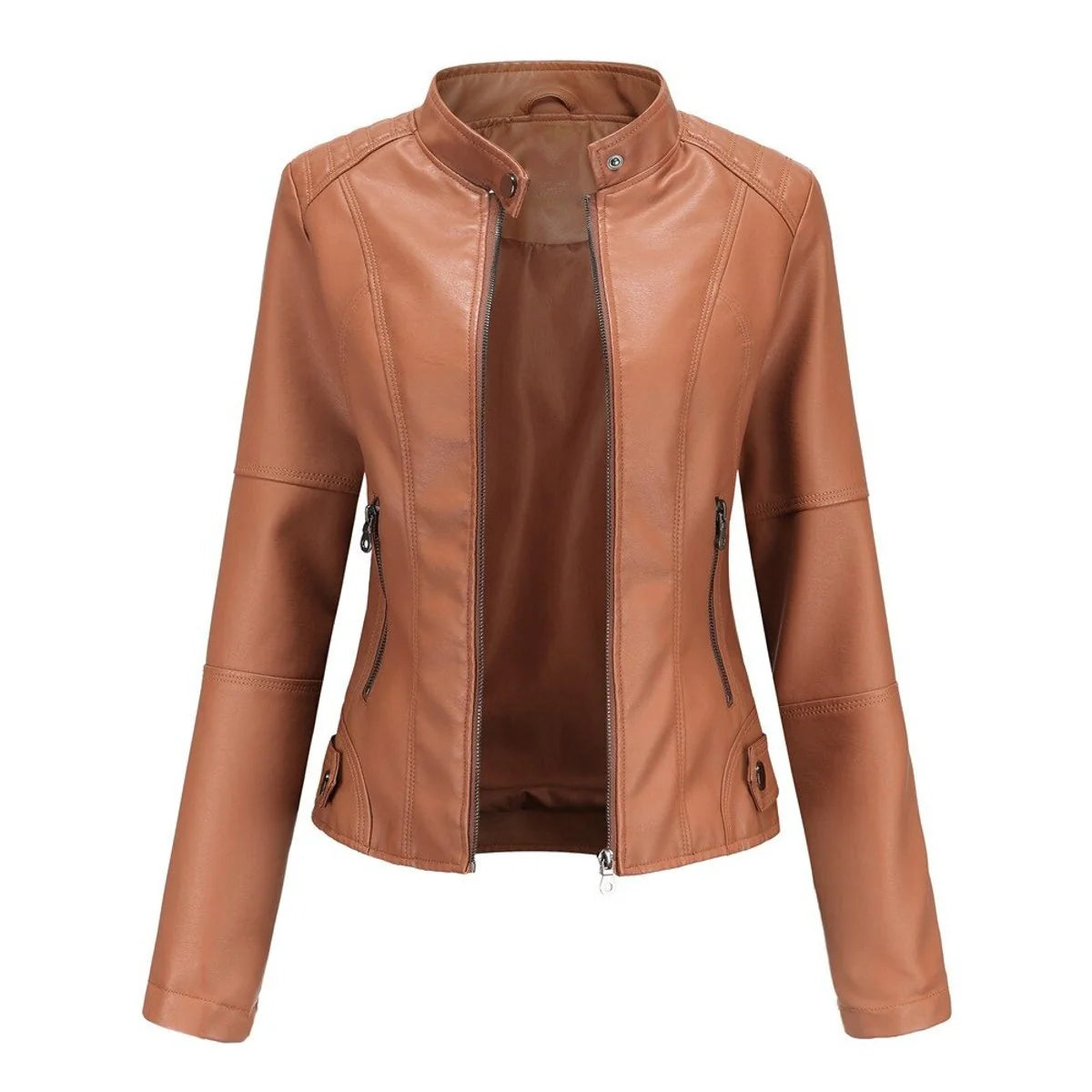 Elena | Cropped Stand Collar Faux Leather Jacket 4