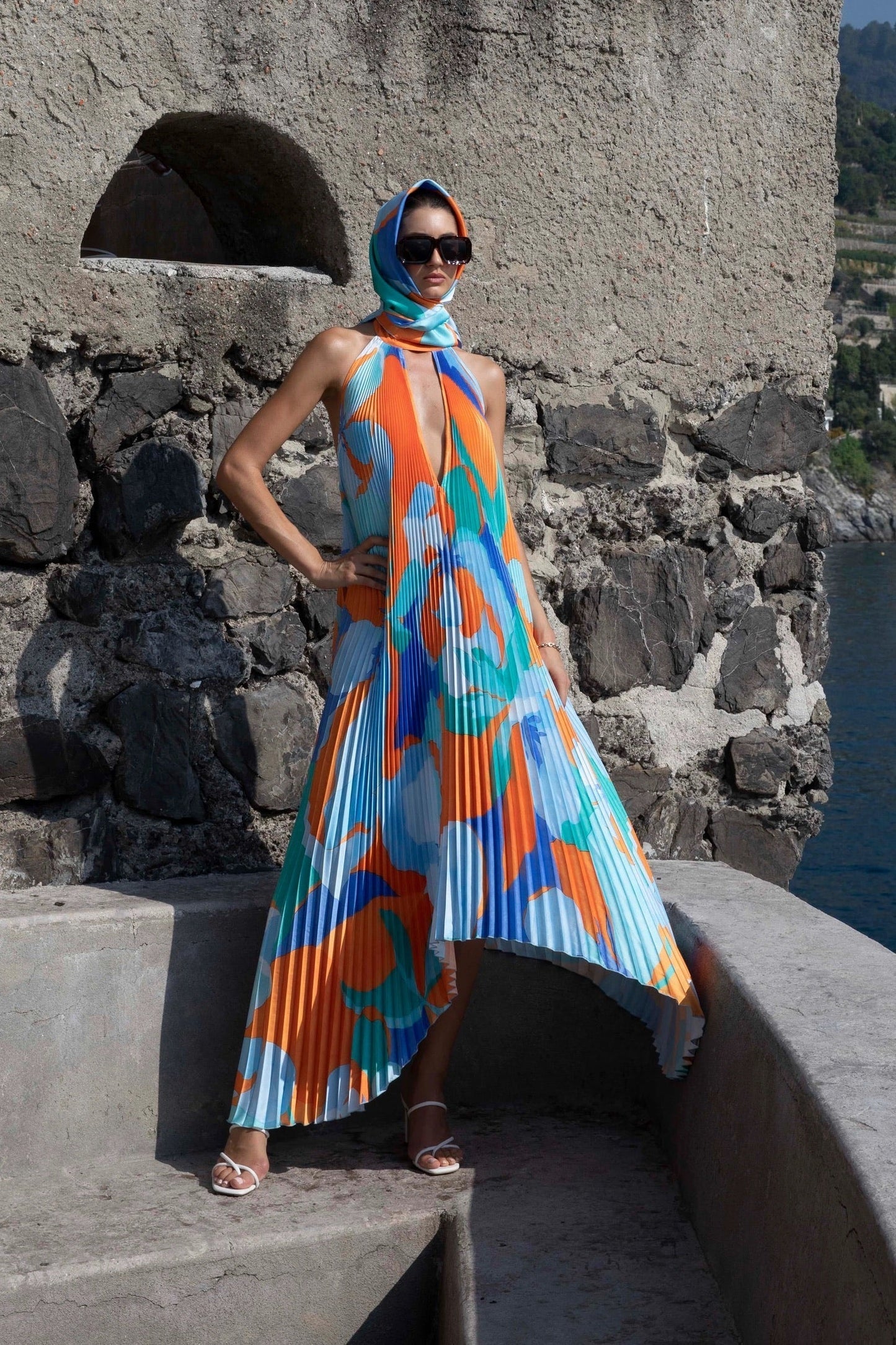 Wedding Guest Dress - Halter Pleated Maxi