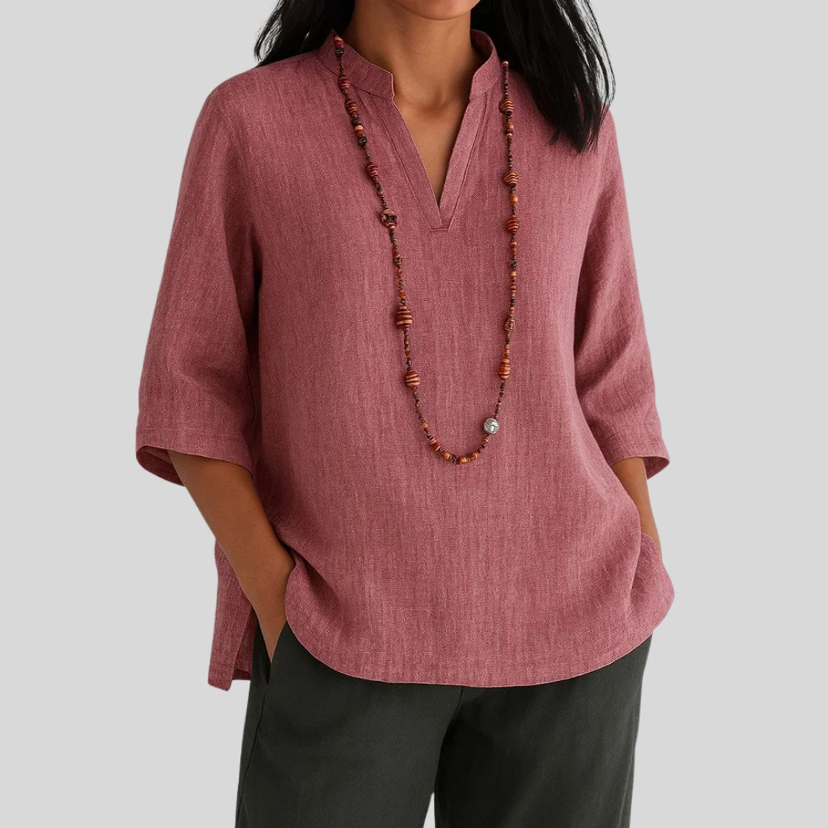 Mia | Women's Relaxed-Fit V-Neck Three-Quarter Sleeve Tunic 3