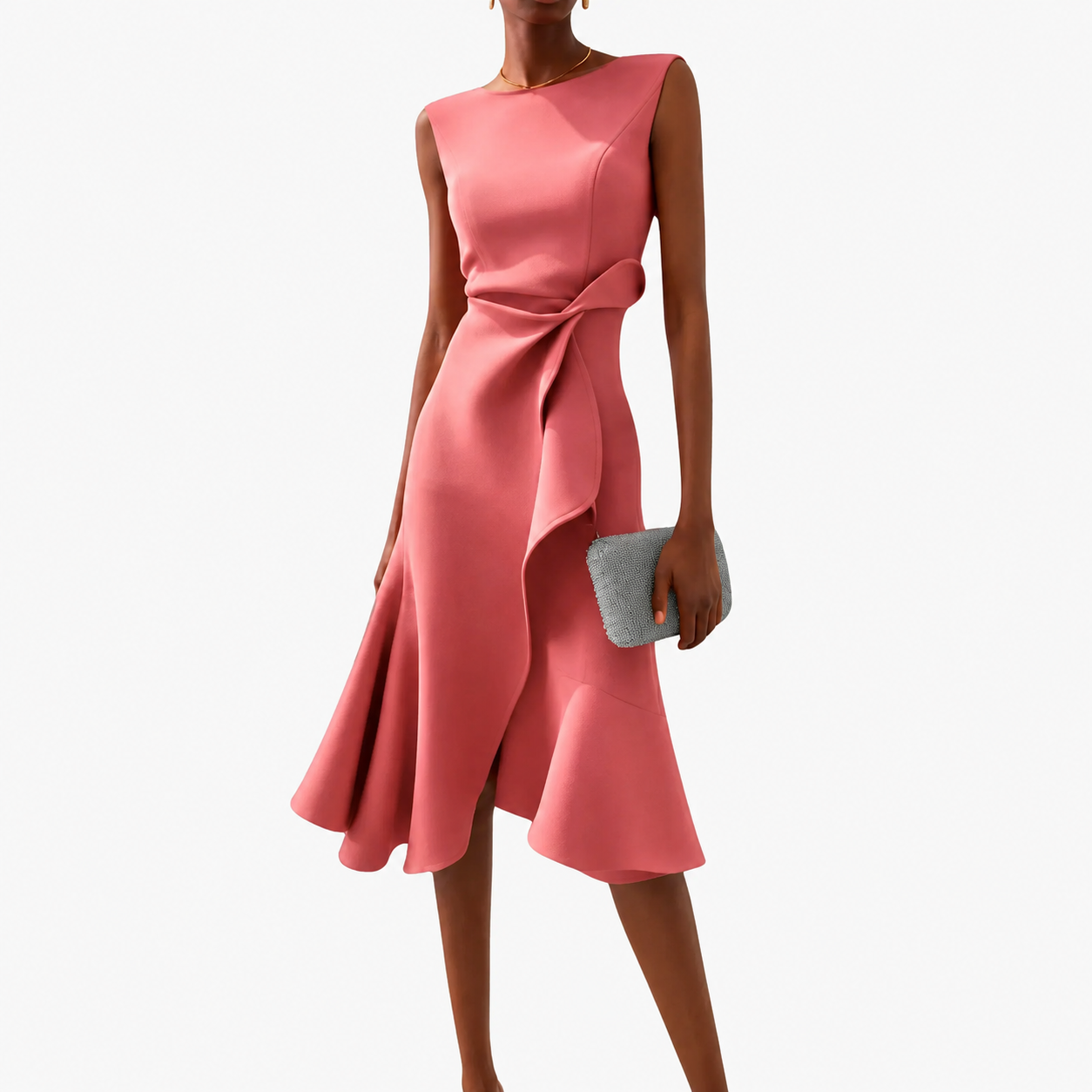 Midi Dress | Livia Asymmetrical Ruffle Sleeveless Midi Dress for Women
