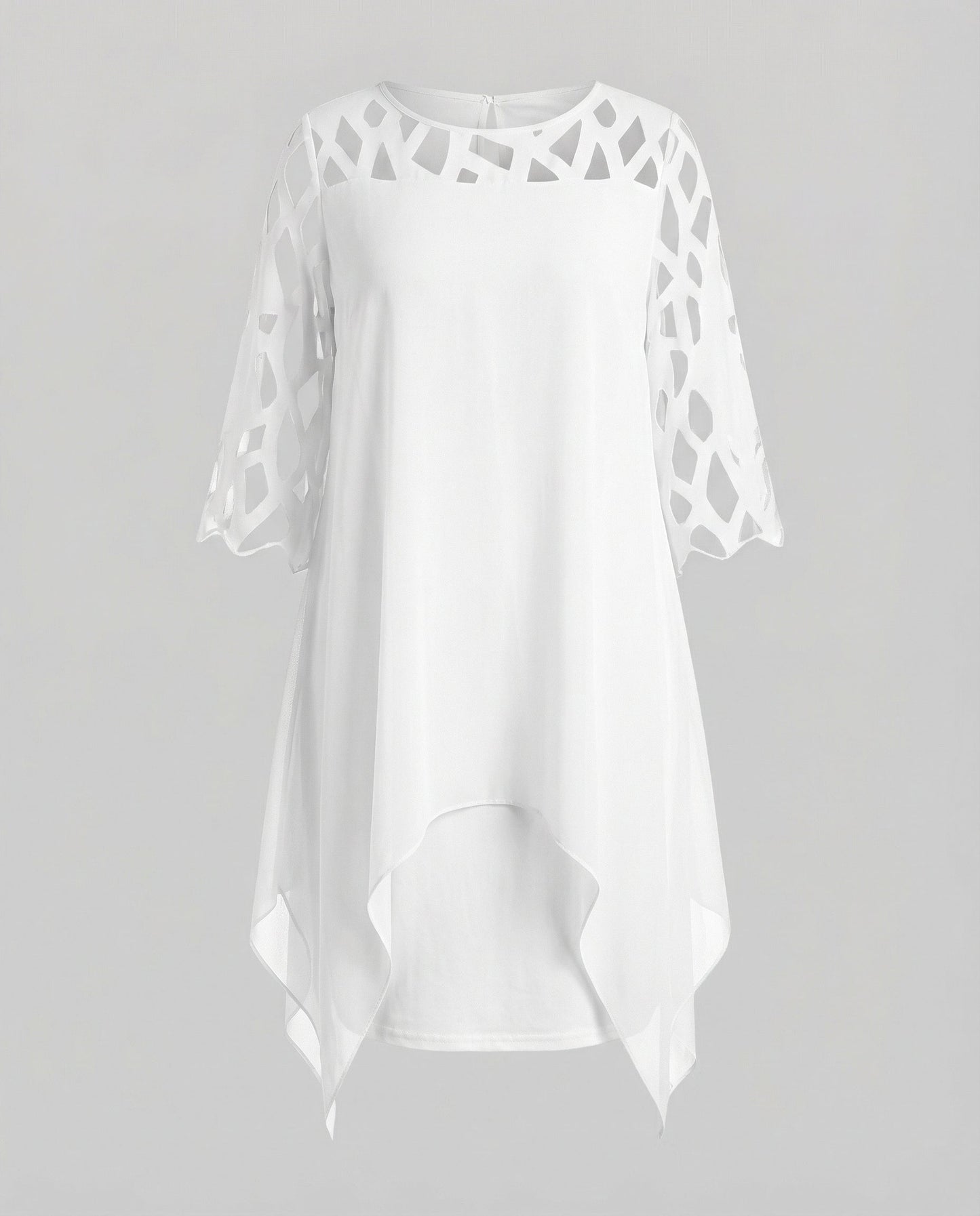 Midi Dress | Mirabelle Chiffon Overlay Lattice-Sleeve Midi Dress for Women