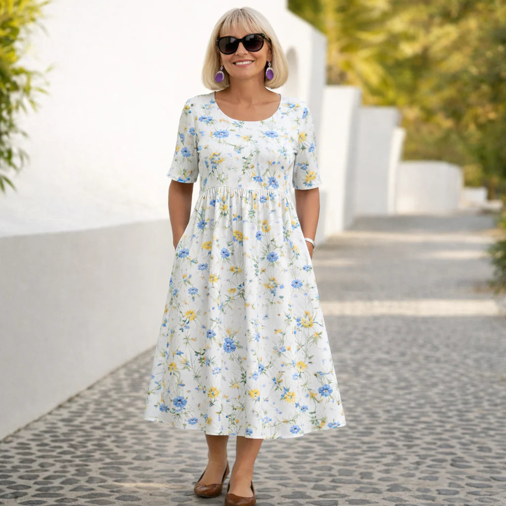 Midi Dress | Wildflower A-Line Cotton