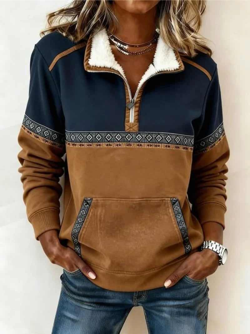 Novelle | Colour-Block Aztec Quarter-Zip Fleece Sweater 0