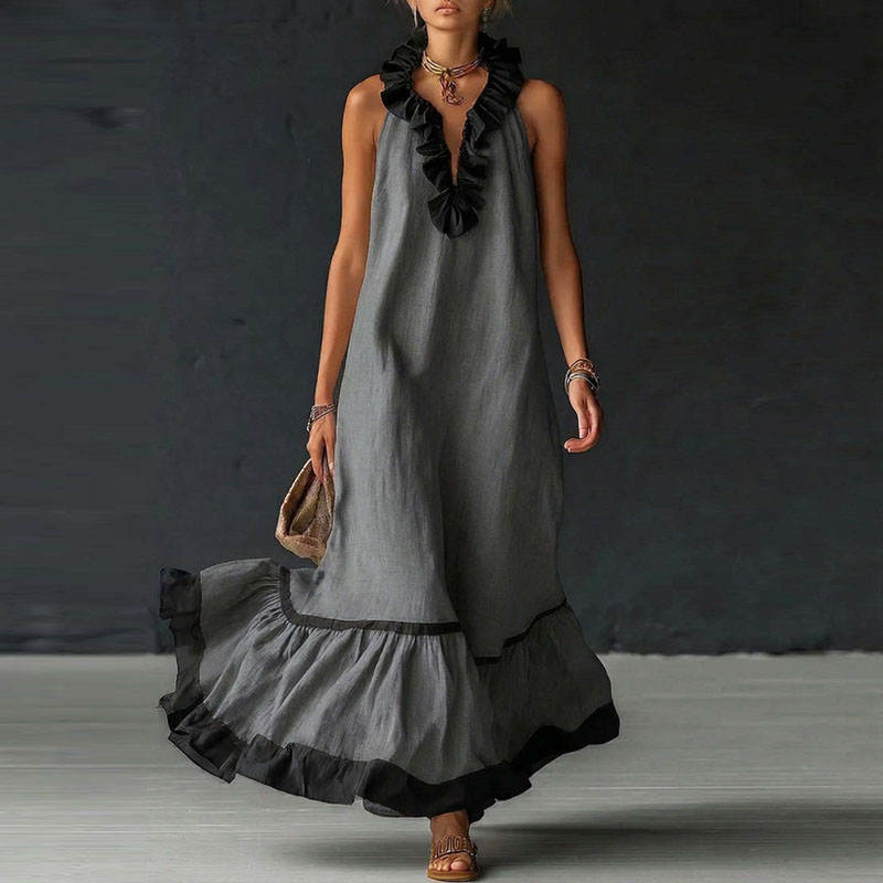 RUFFLED V-NECK MAXI DRESS 5