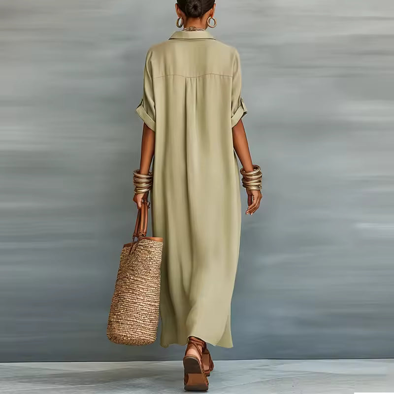 SHORT SLEEVE BUTTON-DOWN MAXI SHIRT DRESS 6