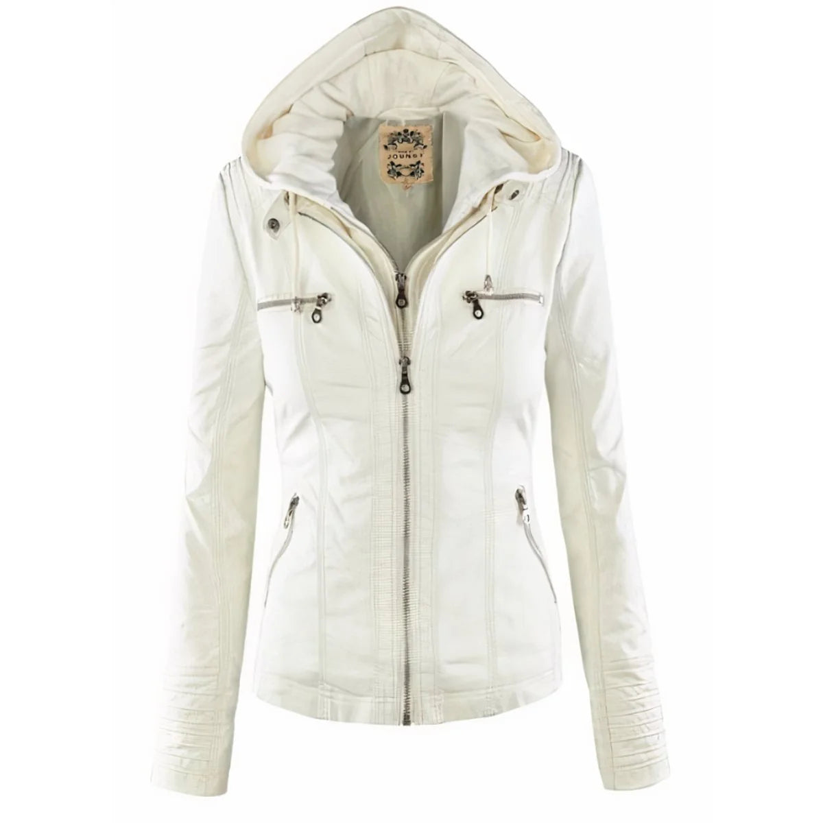 Serena | Hooded Removable Hood Faux Leather Jacket 4