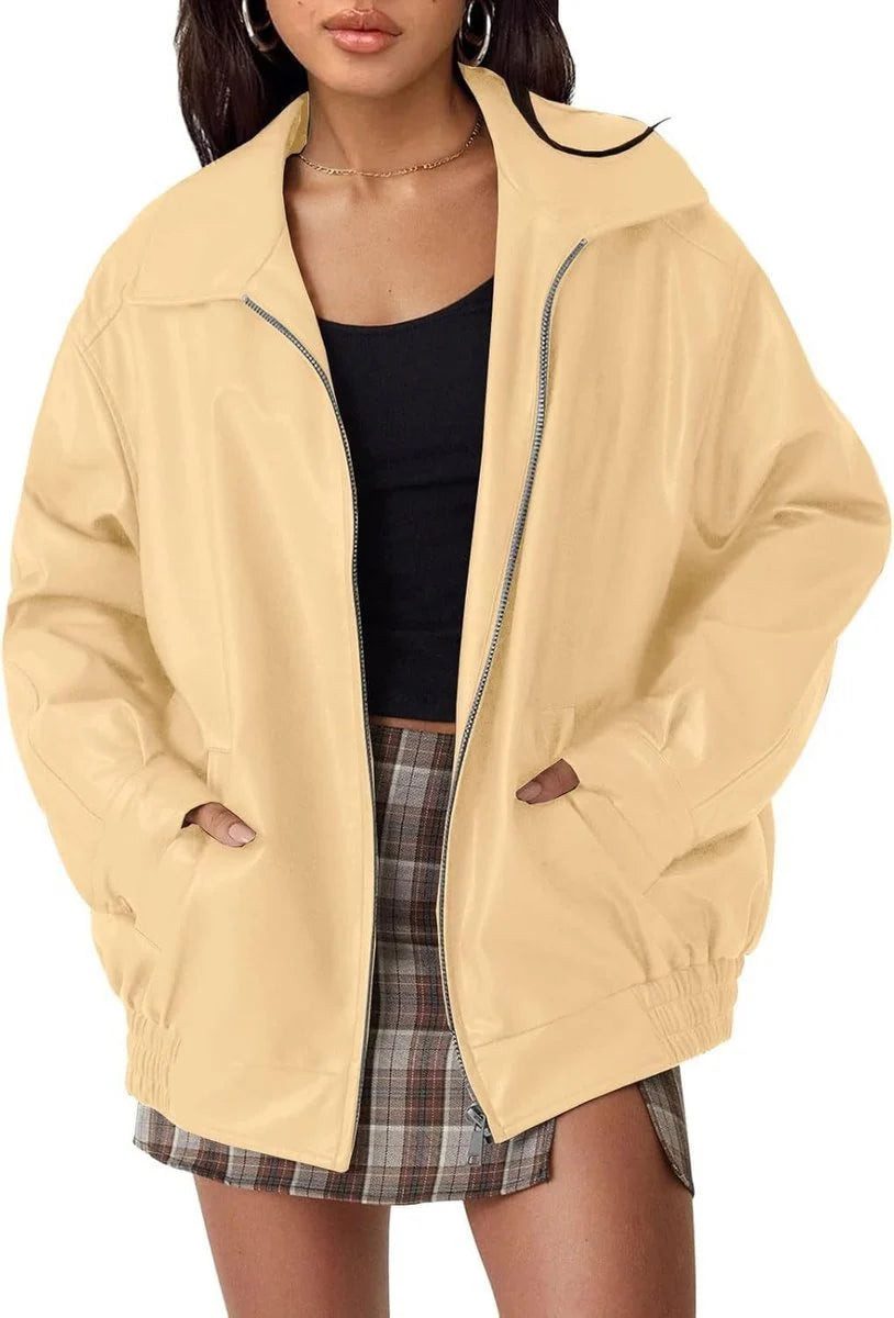 Sienna | Oversized Lapel Collar Faux Leather Bomber Jacket 5
