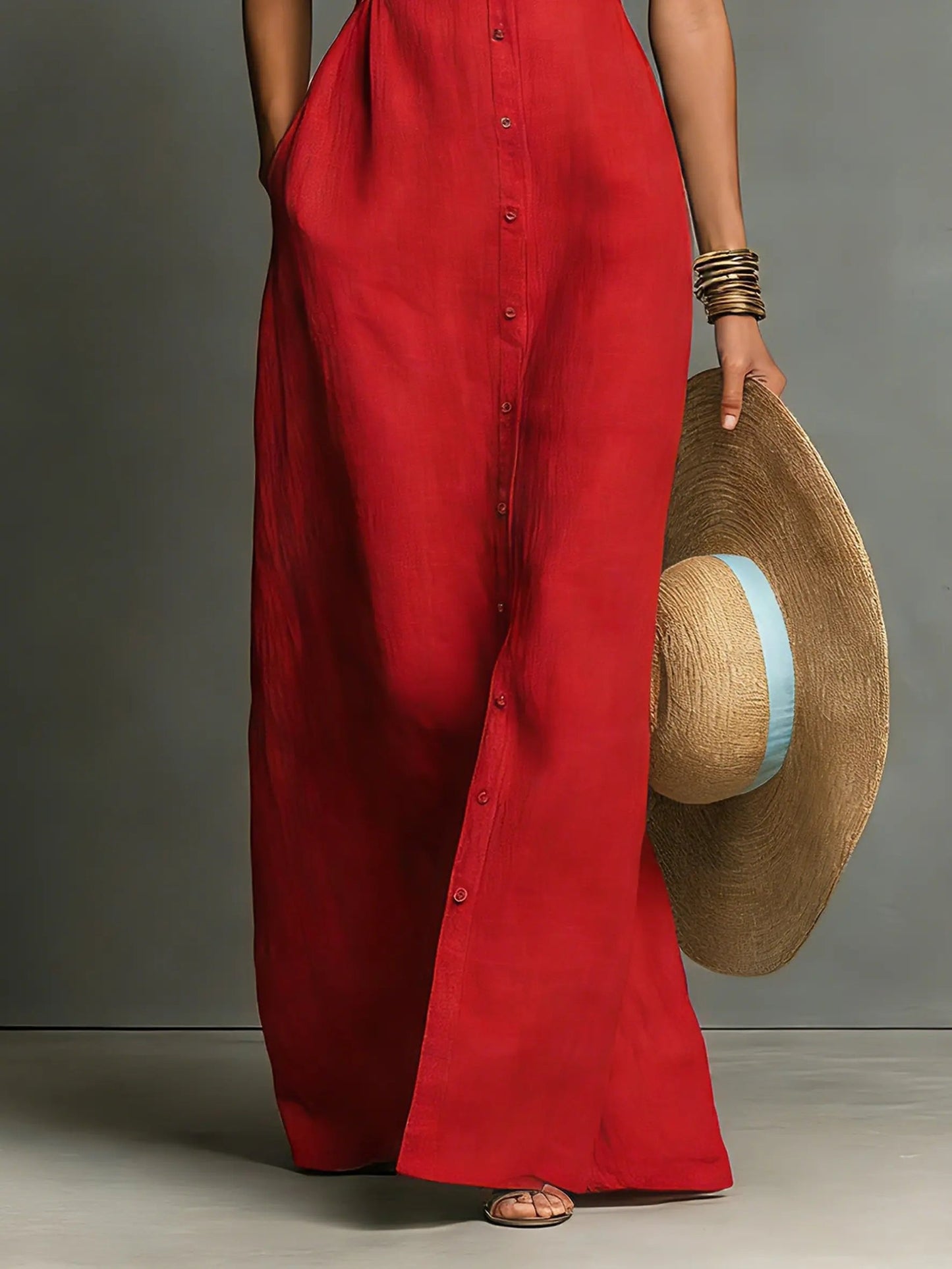Sienna | Women's Sleeveless Linen Button-Front Maxi Shirt Dress 5