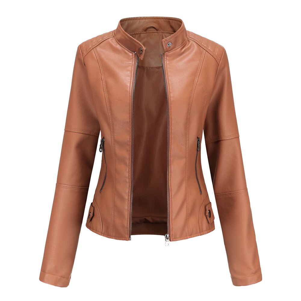 Apricot PU Leather Biker Jacket