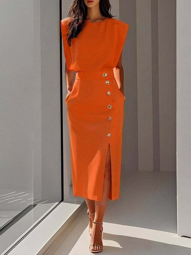 Women’s Dress | Sleeveless Side Button Midi 8