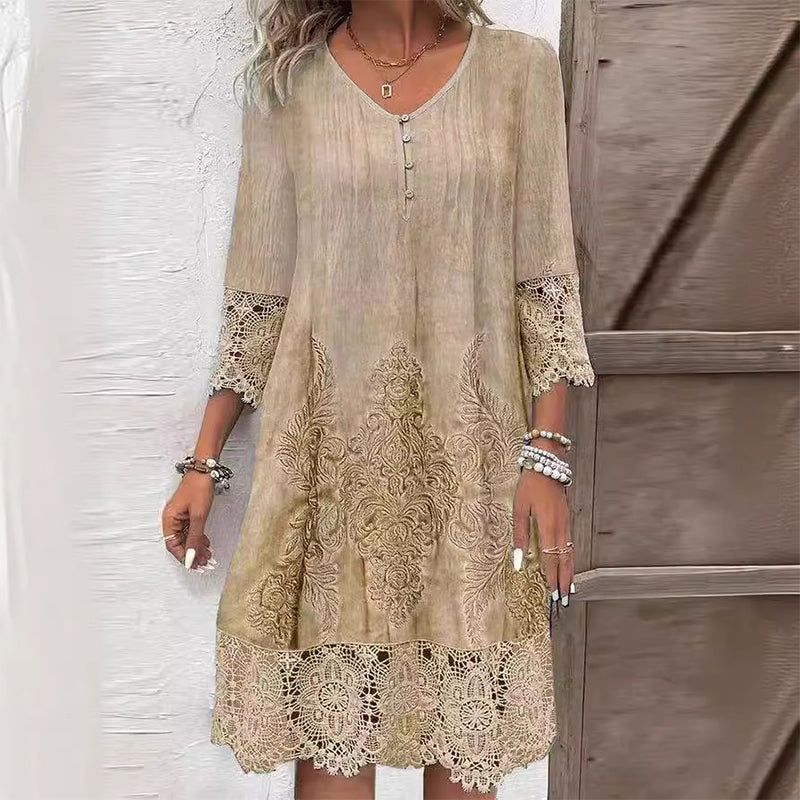 Women’s Dress | V-Neck Embroidered Midi 2