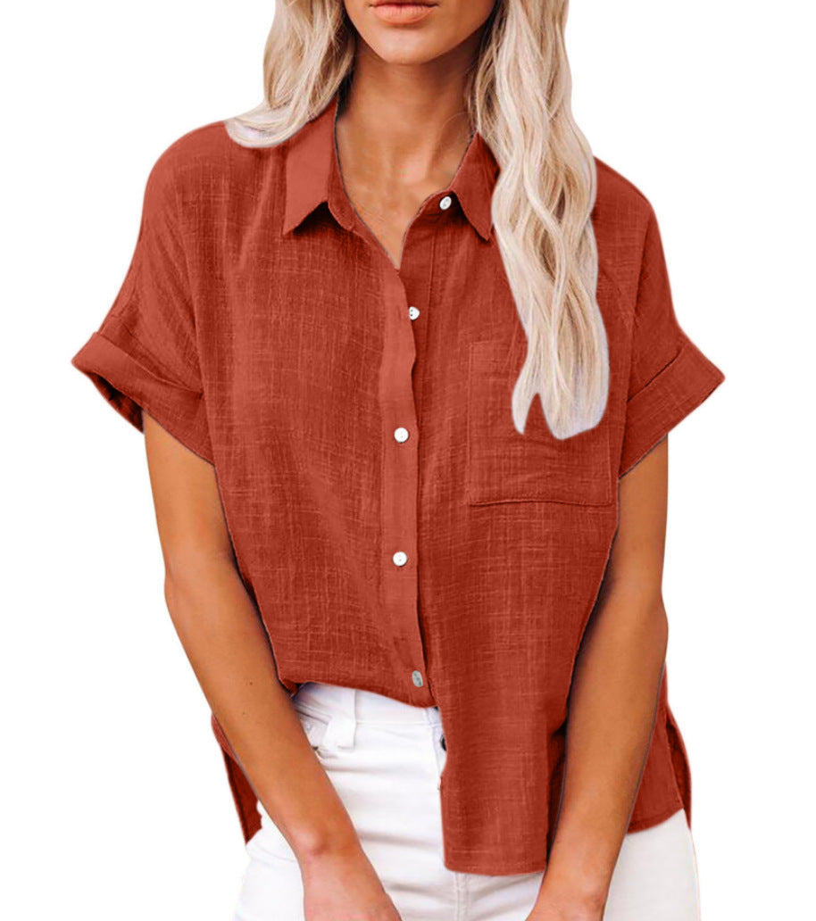 Women's Blouse | Short Sleeve Button-Down with Chest Pocket
