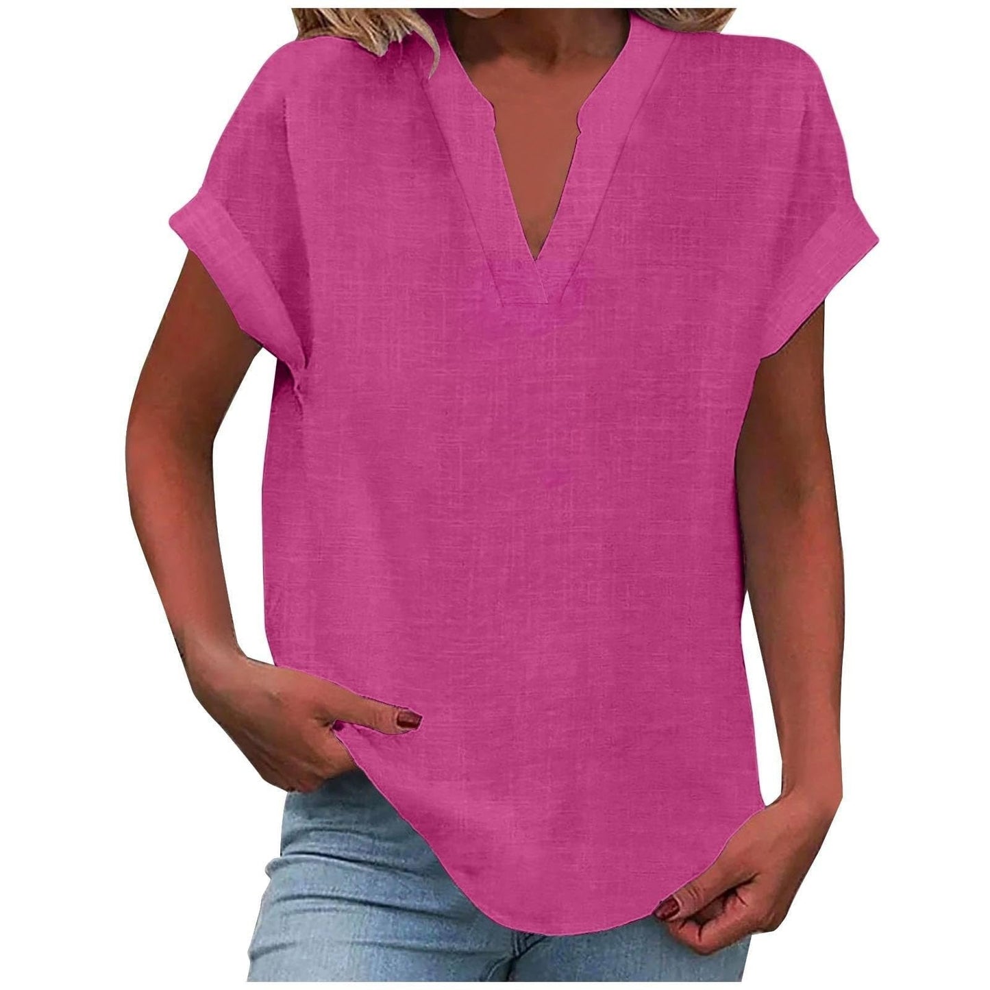 Women's Blouse | V-Neck Cuffed Sleeve