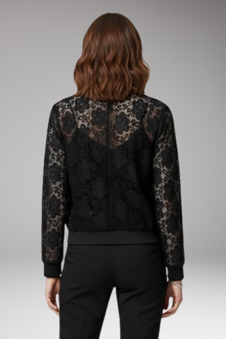 Women's Bomber Jacket | Sheer Floral Panels, Ribbed Trims