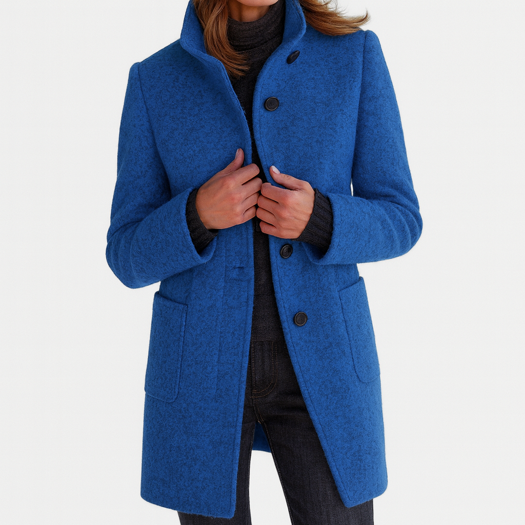 Women's Coat | High Funnel Collar, Flap Patch Pockets
