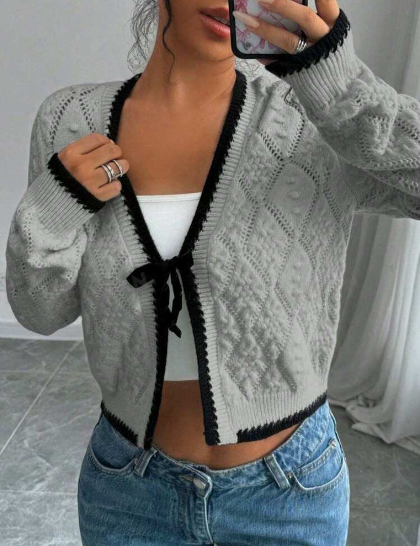 Women's Cropped Knit Cardigan | Bow Front Detail