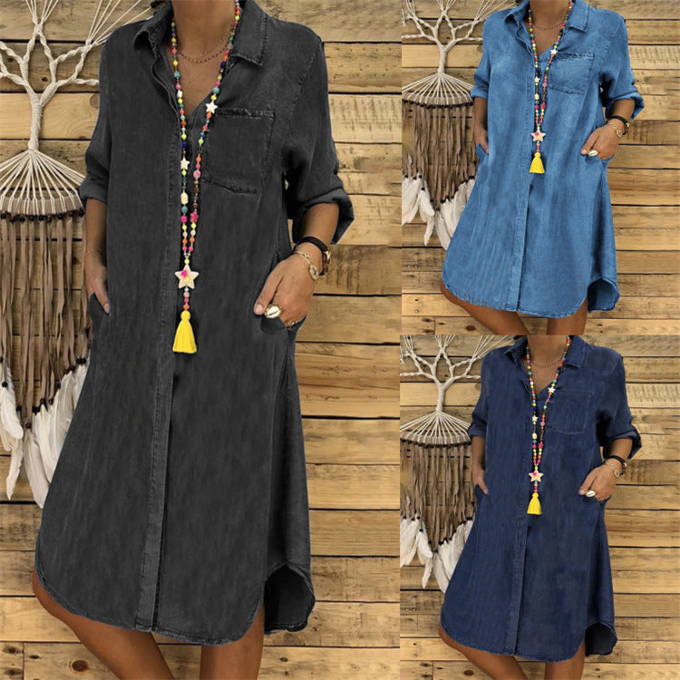 Women's Denim Shirt Dress | Relaxed Button-Up Midi