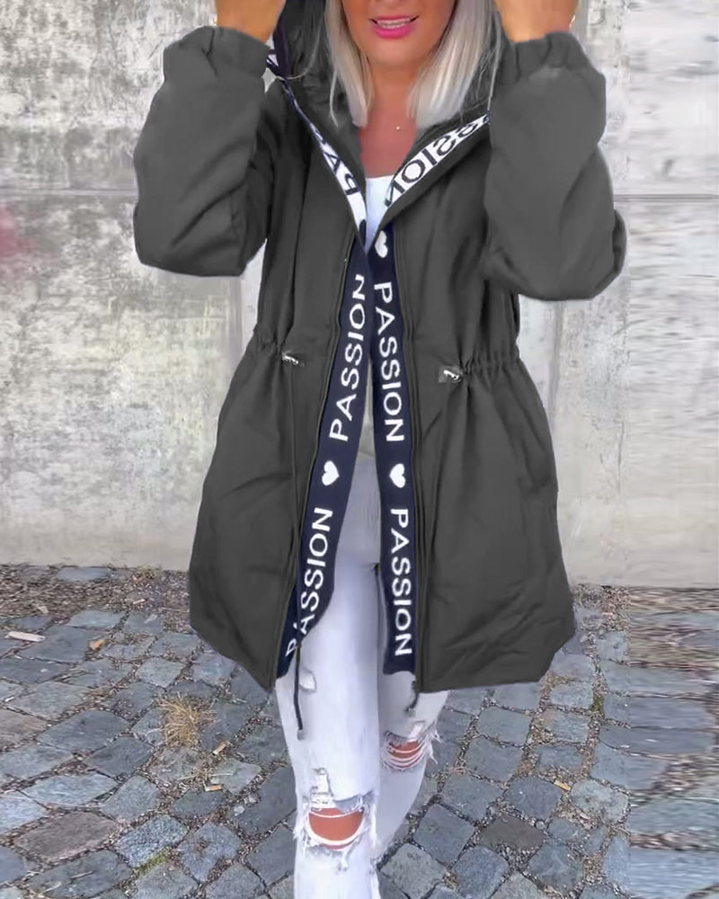 Women's Hoodie | Drawstring Waist, Printed Front Tape