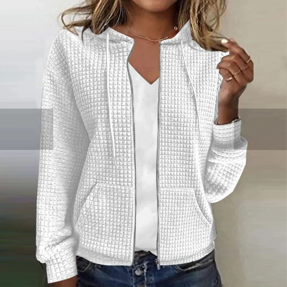 Women's Jacket | Waffle Texture, Zip-Front Hood