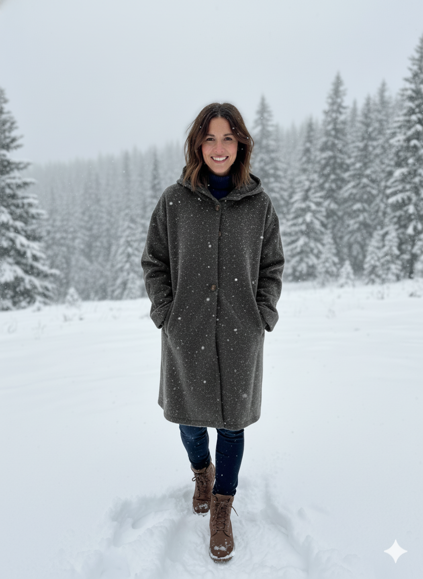Women's Longline Winter Coat | Hooded & Notch Lapel