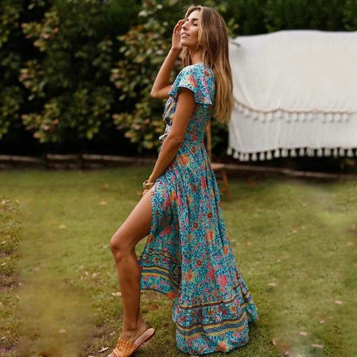 Women's Maxi Dress | Floral Wrap Dress With A Tie Waist
