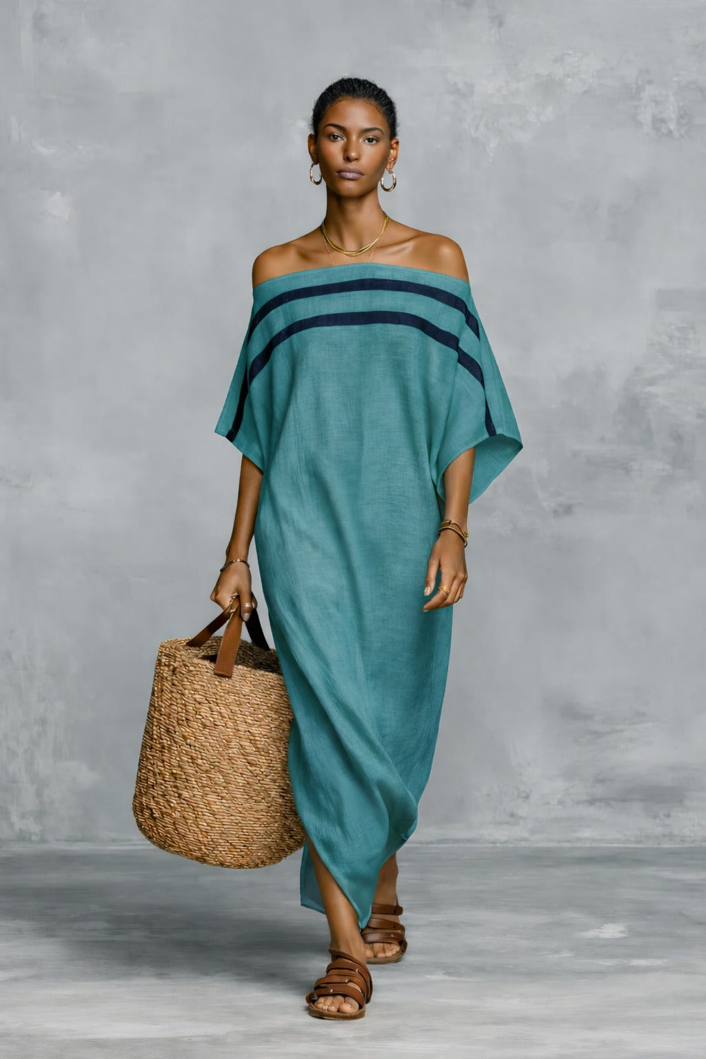Women's Maxi Dress | Oversized Kaftan With A Wide Boat Neckline