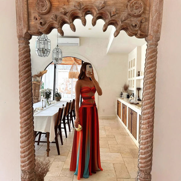 Women's Maxi Dress | Strapless Ombre Cut Out Gown