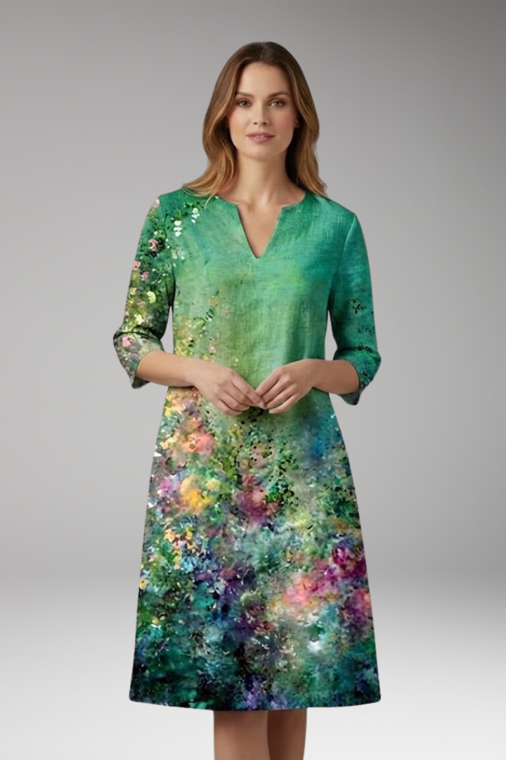 Women's Midi Dress | A Line Shift With A Placed Floral Print
