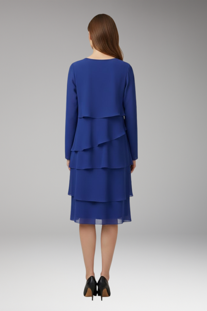 Women's Midi Dress | Angled Flounces With Long Sleeves