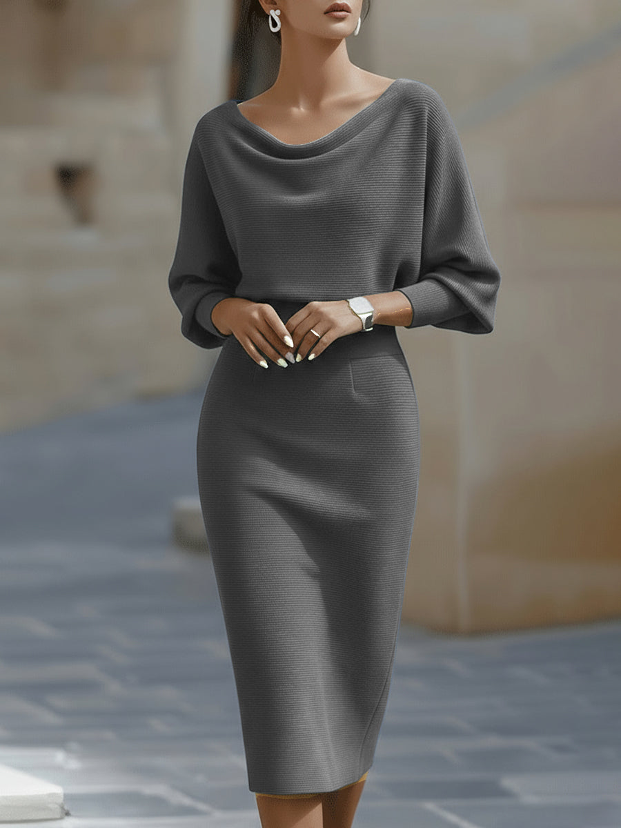 Women's Midi Dress | Draped Batwing Sleeve
