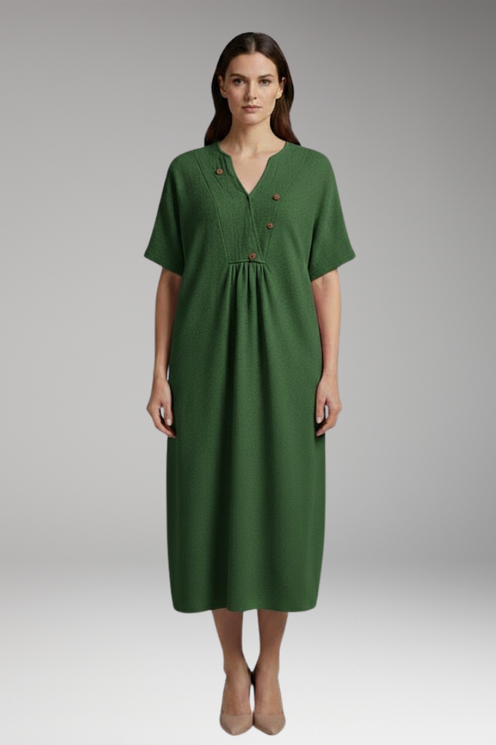 Women's Midi Dress | Loose Knit With A Gathered Yoke