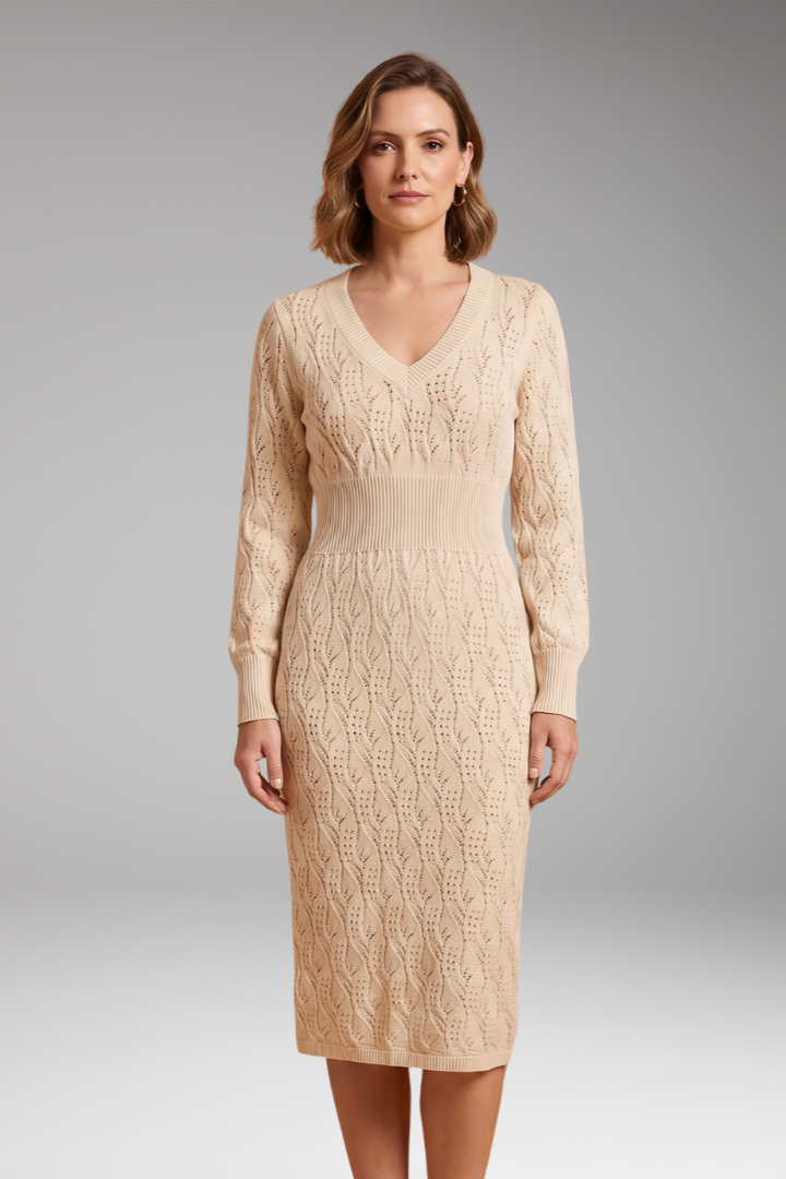 Women's Midi Dress | Open Knit With A Ribbed Waistband