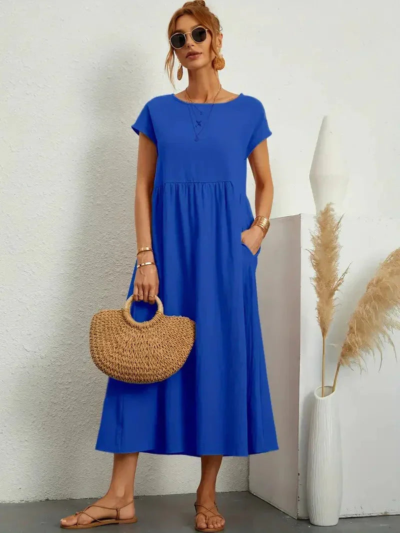Women's Midi Dress | Round Neck Flowy A-Line