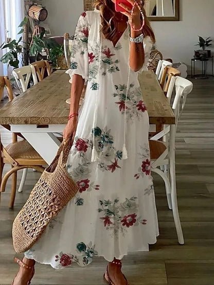 Women's Midi Dress | Tassel Tie Neck Print