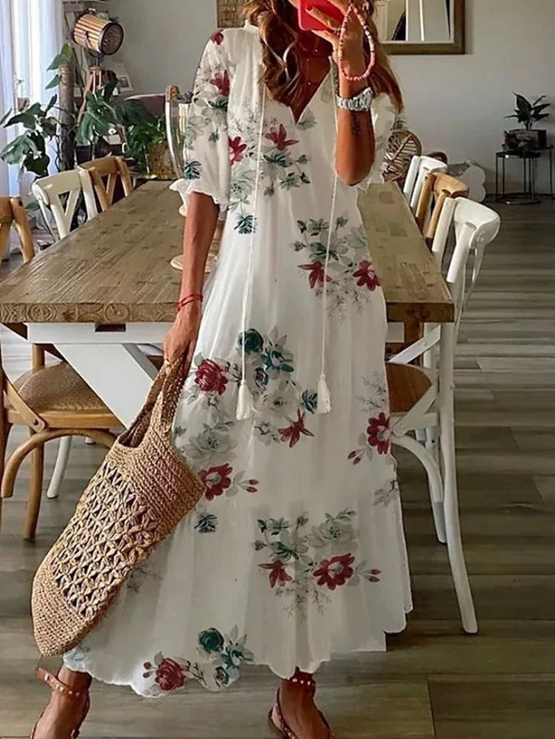 Women's Midi Dress | Tassel Ties And A Tiered Hem