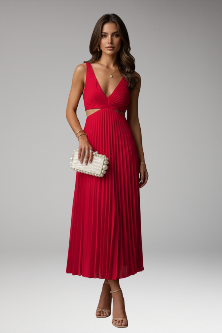 Women's Midi Dress | Twist Bodice And Knife Pleated Skirt