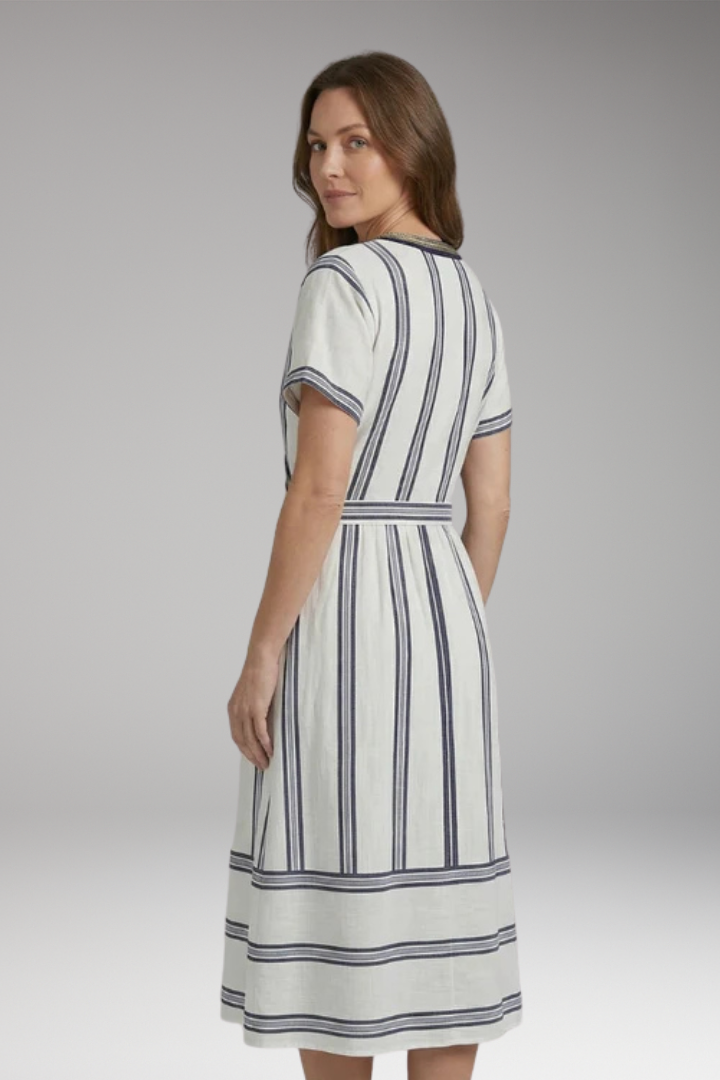 Women's Midi Dress | Twist Waist V Neck Stripe Dress