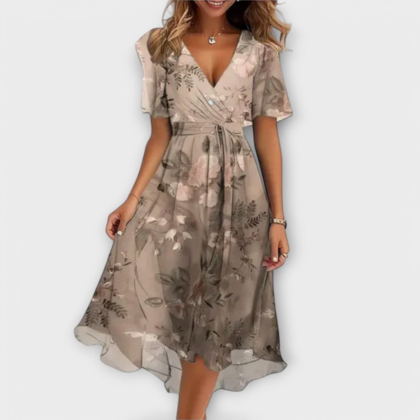 Women's Midi Dress | Wrap V-Neck Floral Print