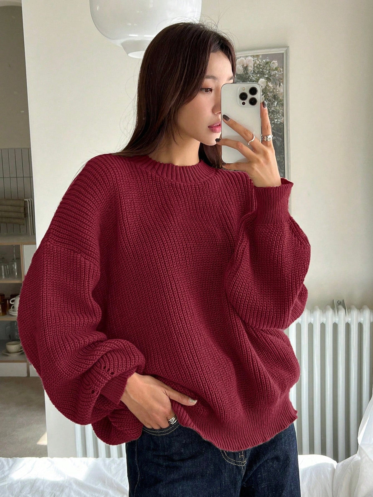 Women's Oversized Knit Sweater | Balloon Sleeves & Relaxed Fit