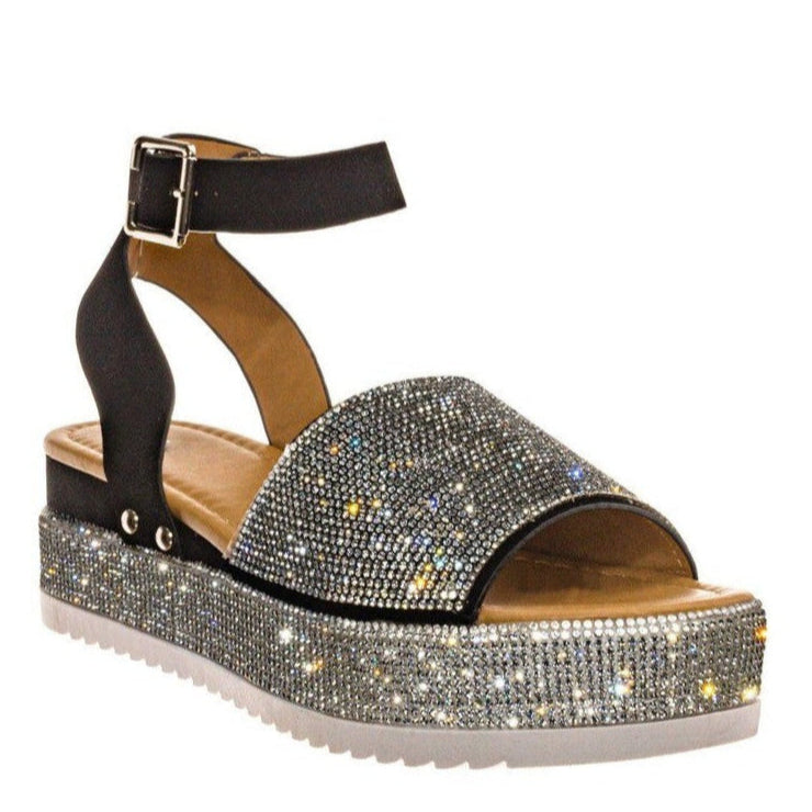 Women's Platform Sandals | Rhinestone Strap Flatform Sandals