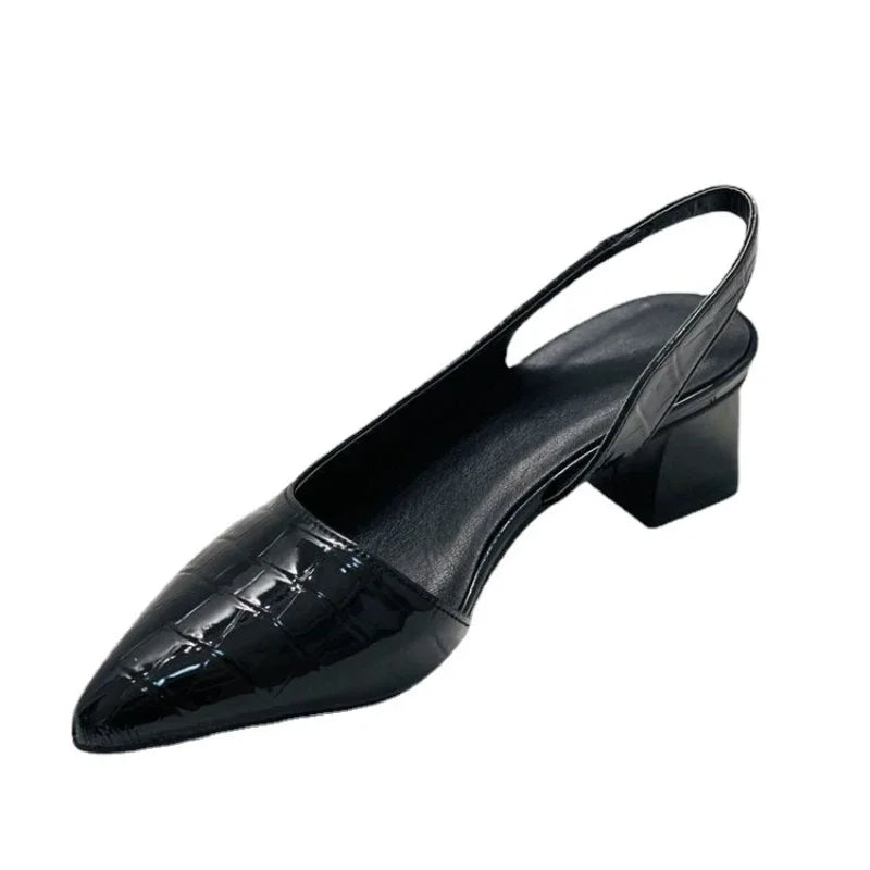 Women's Pointed Toe Heels | Croc Print Slingback Block Heel Shoes