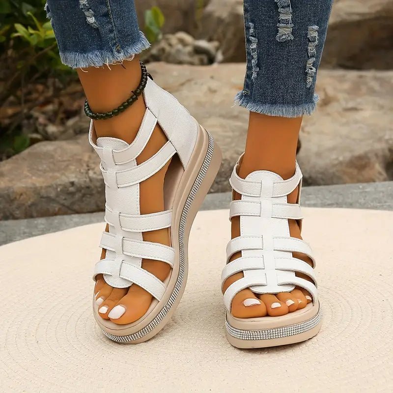 Women's Sandals | Caged Wedge Sandals With A Back Zip And A Covered Heel
