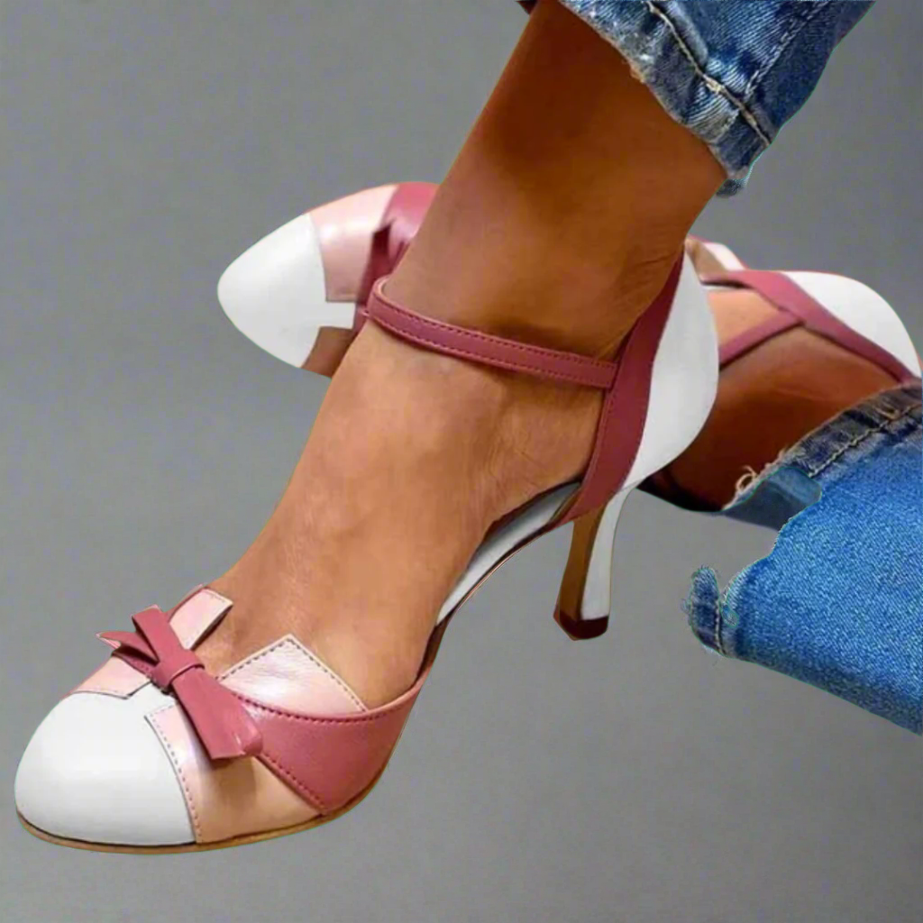 Women's Sandals | Retro Color Block Court Shoes With A Bow Detail